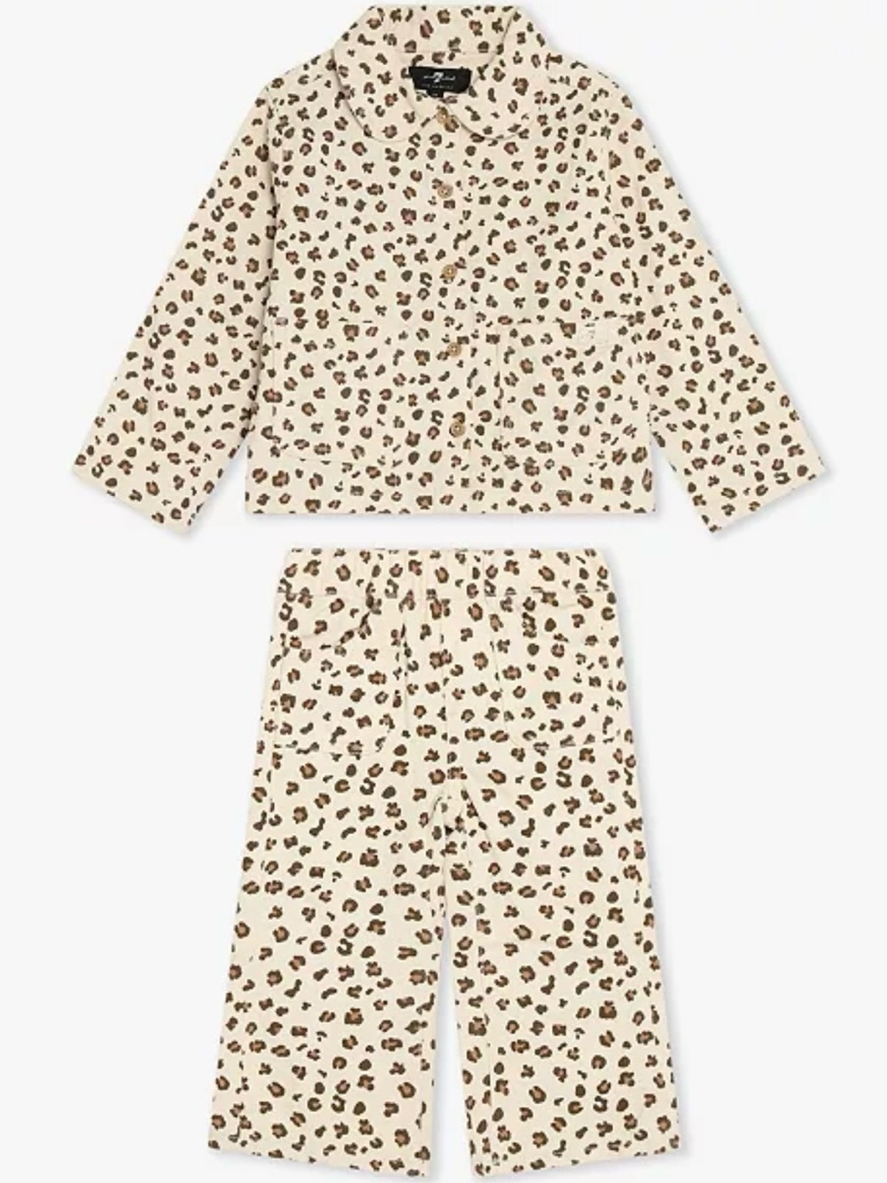 7 for all Mankind Girls' Matching Cream Leopard Print Jacket & Pant Set